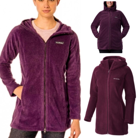 Columbia Jackets & Blazers - Columbia Long Hoodie Fleece Blk Cherry! NEW!